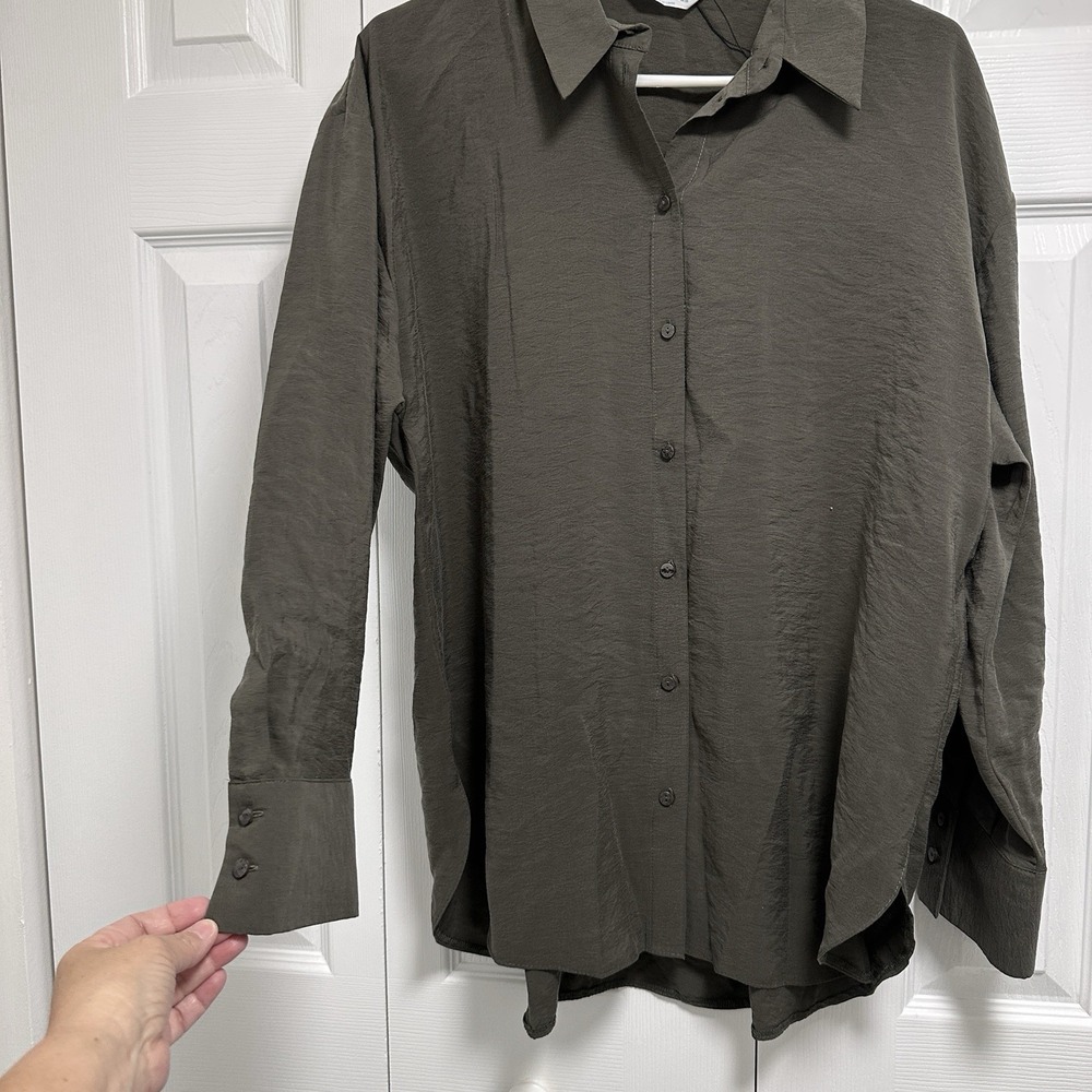 Primark Dark Gray Long Sleeve Button up modal/polyester Womens Shirt M - Picture 5 of 11